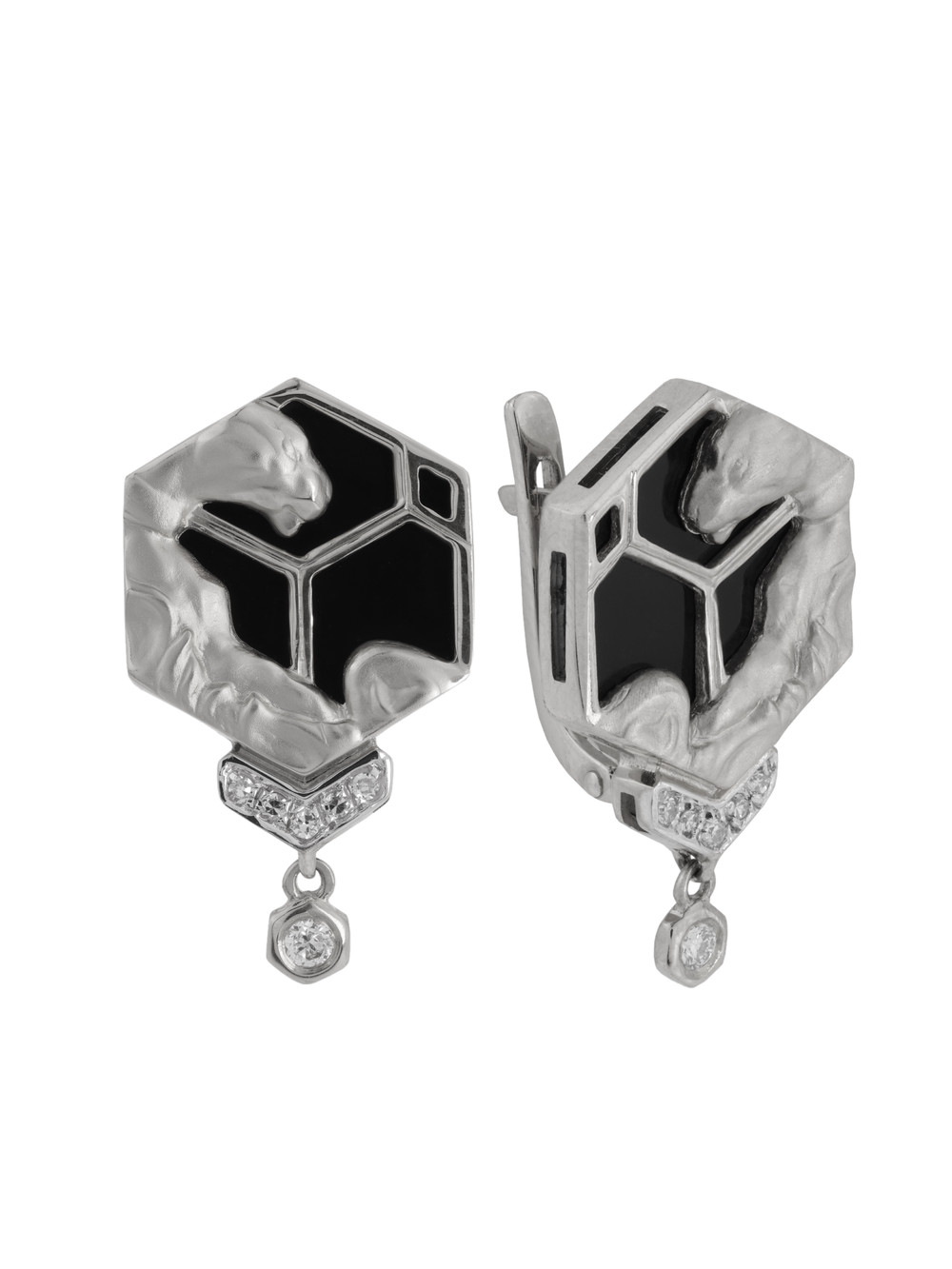 Серьги из белого золота c бриллиантами и ониксом