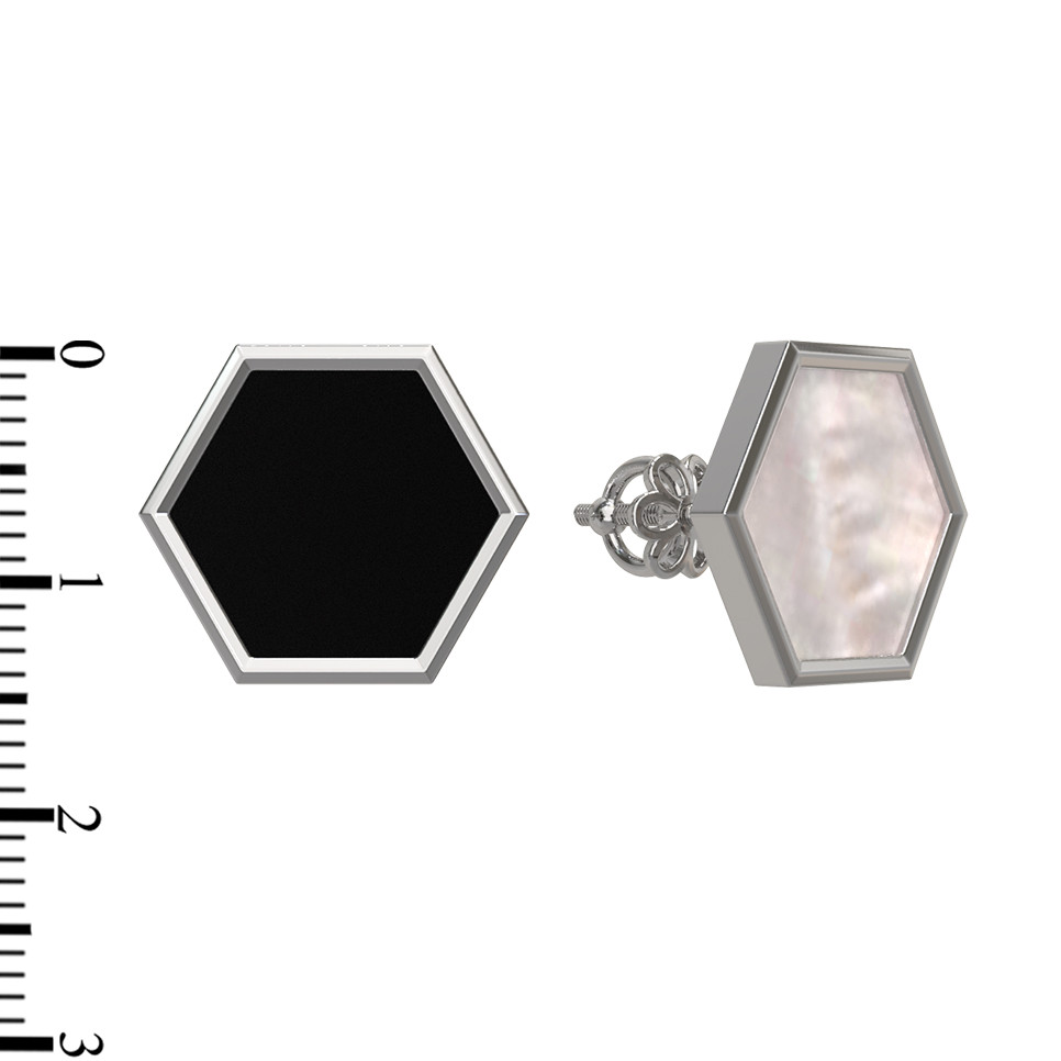 Серьги из белого золота c ониксом и перламутром