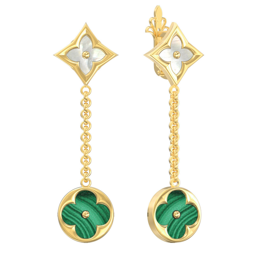 Серьги из лимонного золота c малахитом и перламутром