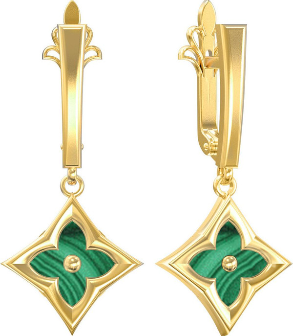 Серьги из лимонного золота c малахитом