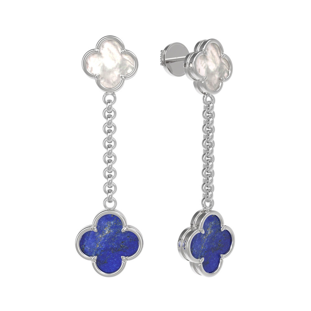 Серьги из белого золота c лазуритом и перламутром