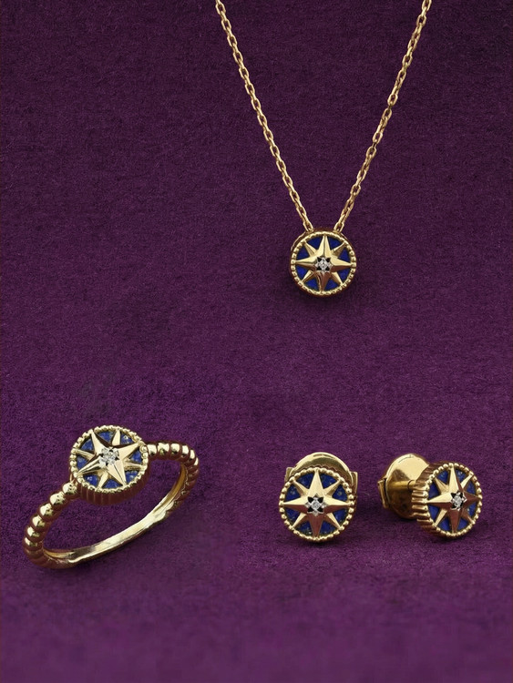 Серьги из лимонного золота c бриллиантами и лазуритом