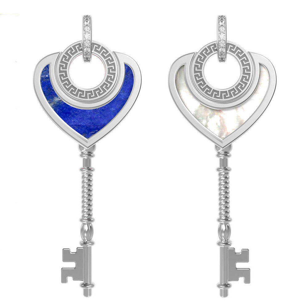 Подвеска из белого золота c фианитом, лазуритом и перламутром