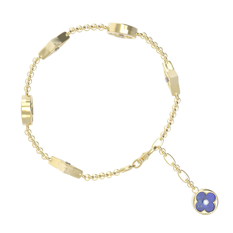 Браслет из лимонного золота c бриллиантами, лазуритом и перламутром