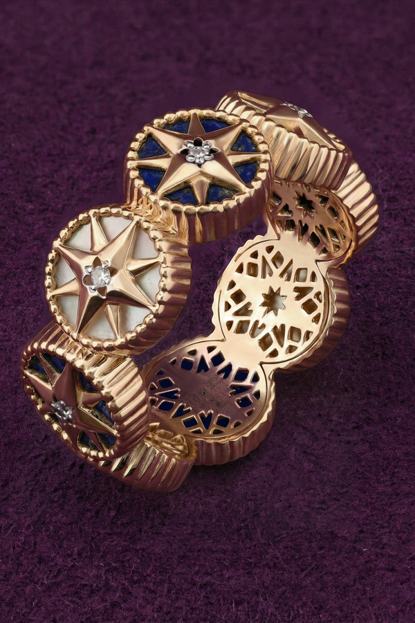 Кольцо из золота c бриллиантами, лазуритом и перламутром