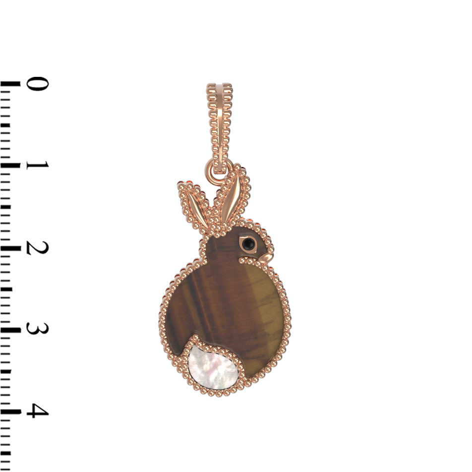 Подвеска из золота c эмаль , тигровым глазом и перламутром