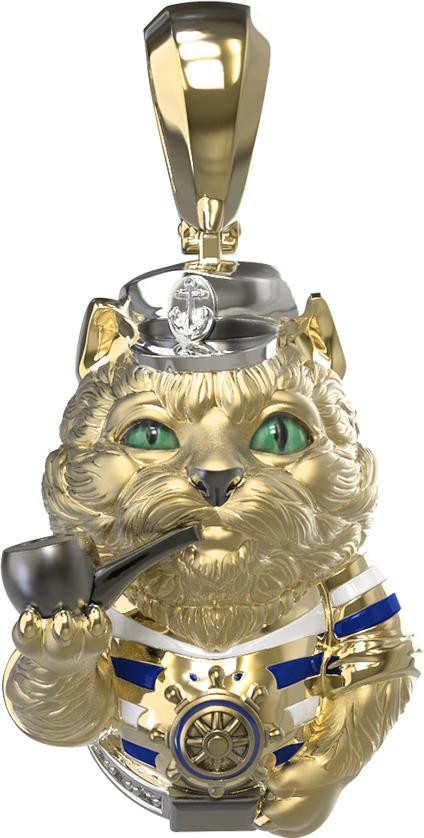 Подвеска из лимонного золота c эмаль , бриллиантами и рубином