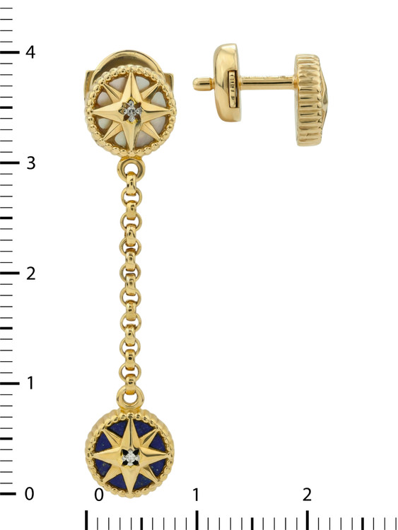 Серьги из лимонного золота c бриллиантами, лазуритом и перламутром