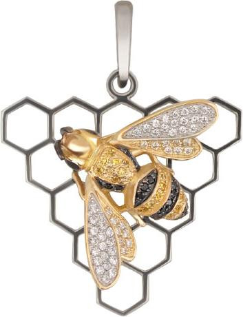 Подвеска из белого золота c эмаль и фианитом