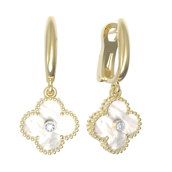 Серьги из лимонного золота c бриллиантами и перламутром