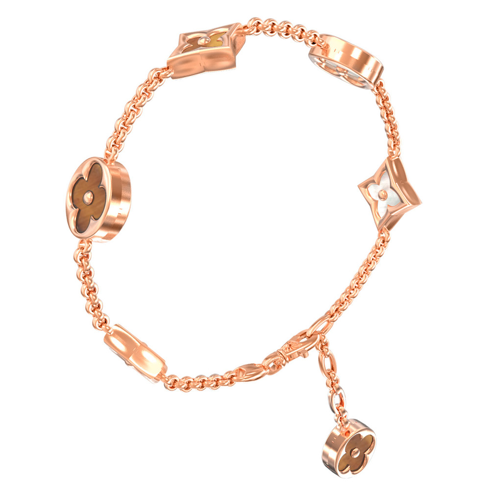 Браслет из золота c тигровым глазом и перламутром