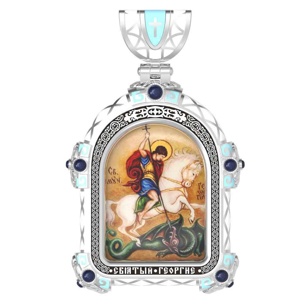 Образок из белого золота c эмаль , иконописью и темперой
