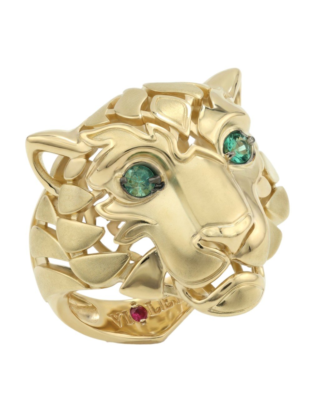 Кольцо из лимонного золота c изумрудом и рубином