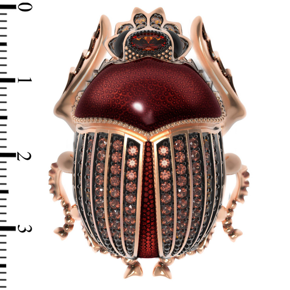 Брошь из золота c эмалью, фианитом и гранатом