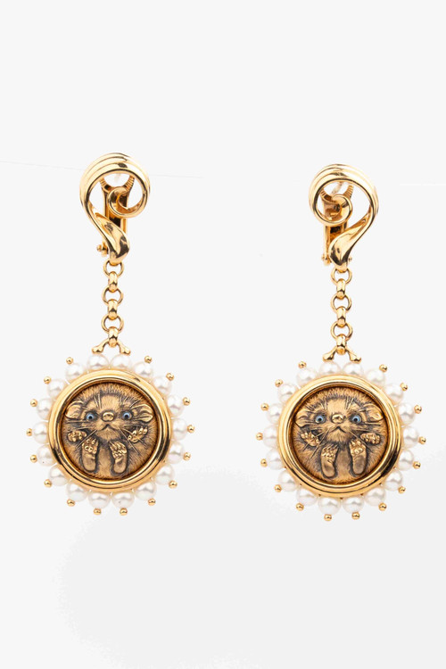 Серьги из золота c эмалью и жемчугом