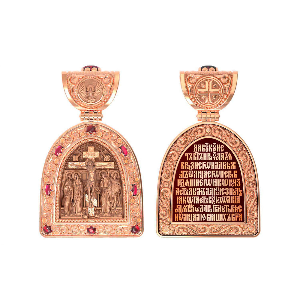 Образок из золота c эмаль и рубином