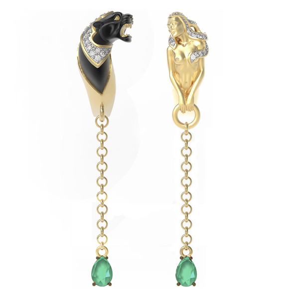 Серьги из лимонного золота c фианитом и хризопразом