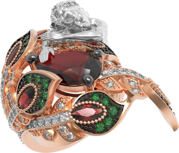 Кольцо из золота c фианитом и гранатом