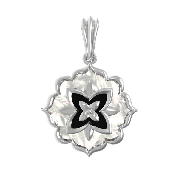 Подвеска из белого золота c ониксом и перламутром