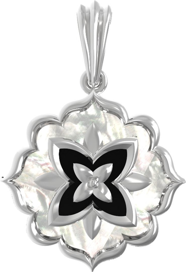 Подвеска из белого золота c ониксом и перламутром