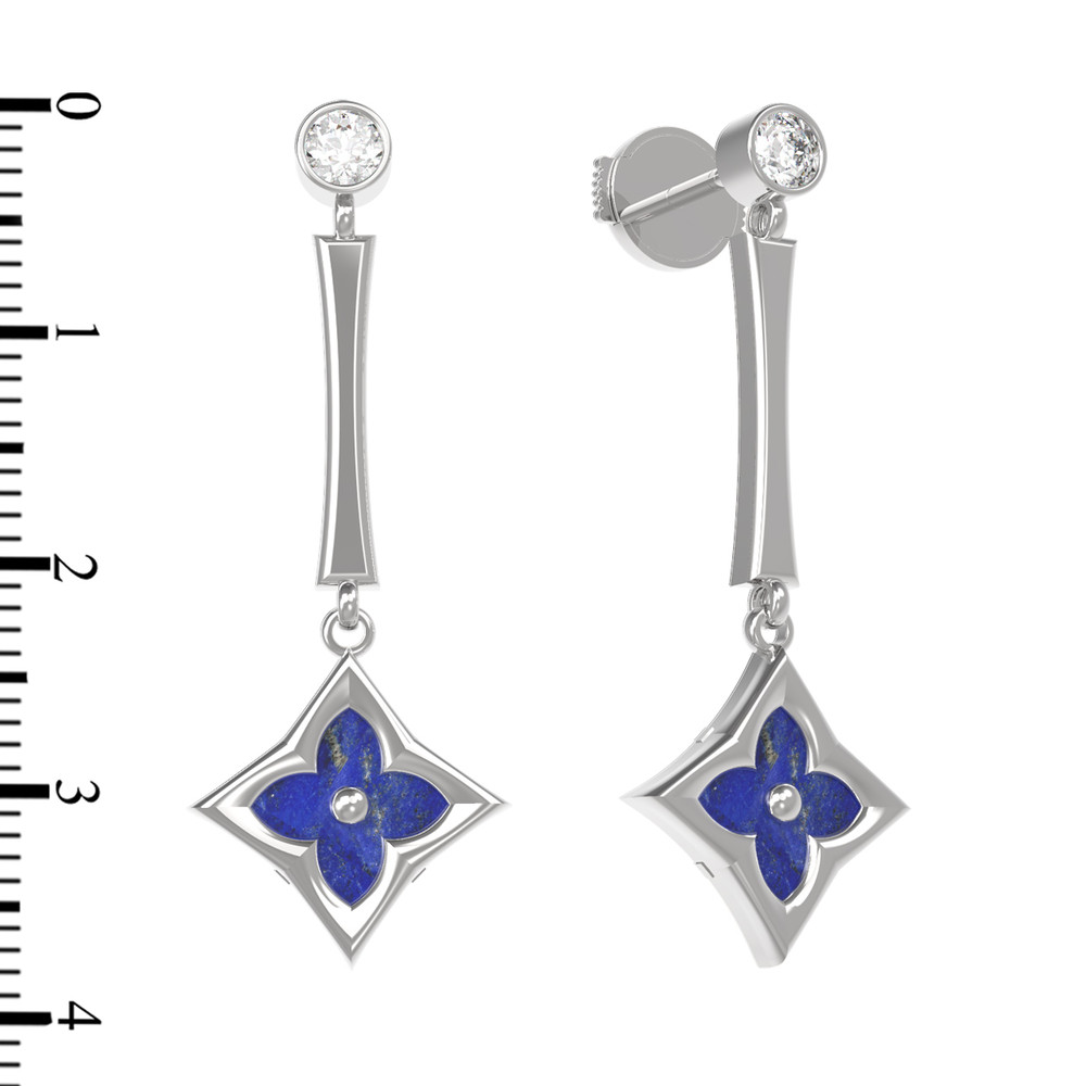 Серьги из белого золота c фианитом и лазуритом