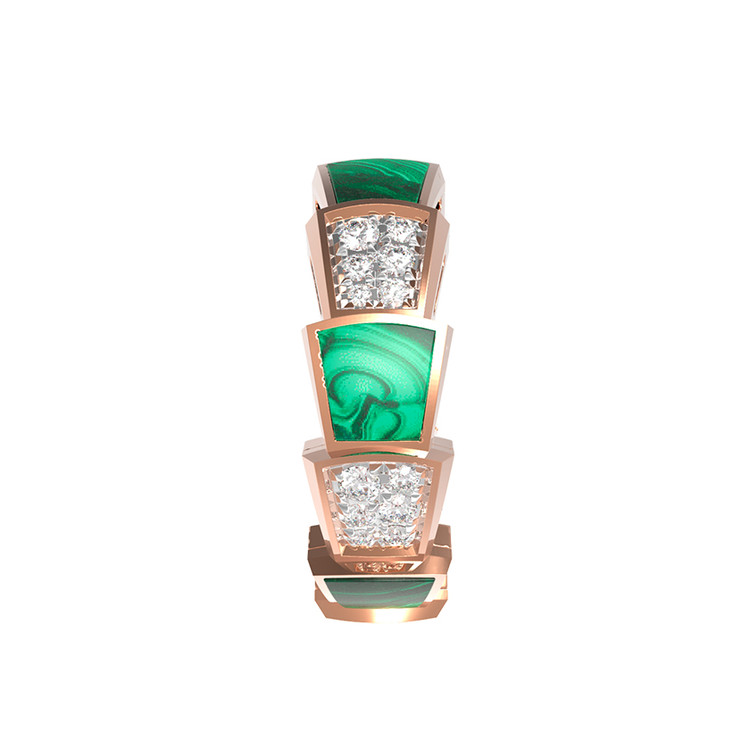 Кольцо из золота c бриллиантами и малахитом