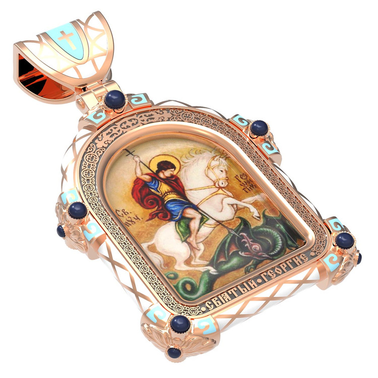 Образок из золота c эмаль , иконописью и темперой