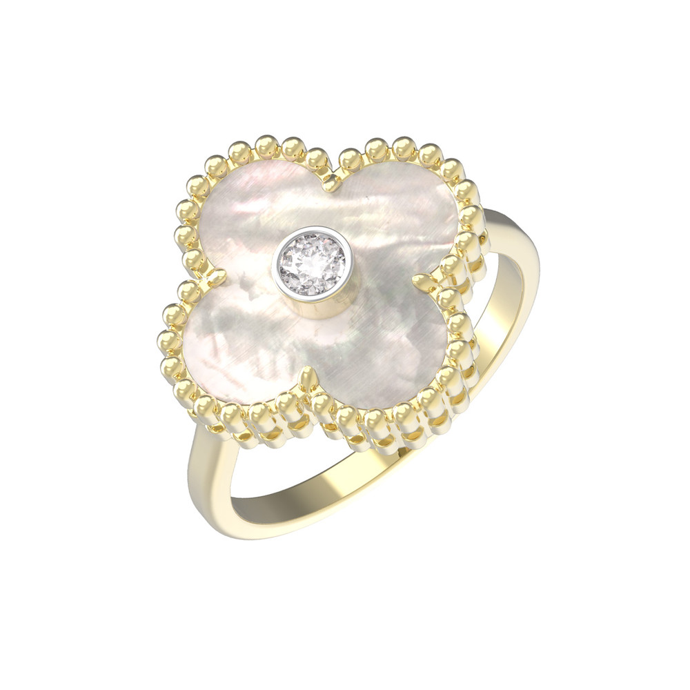Кольцо из лимонного золота c бриллиантами и перламутром