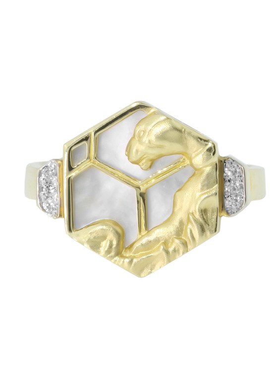 Кольцо из лимонного золота c бриллиантами и перламутром