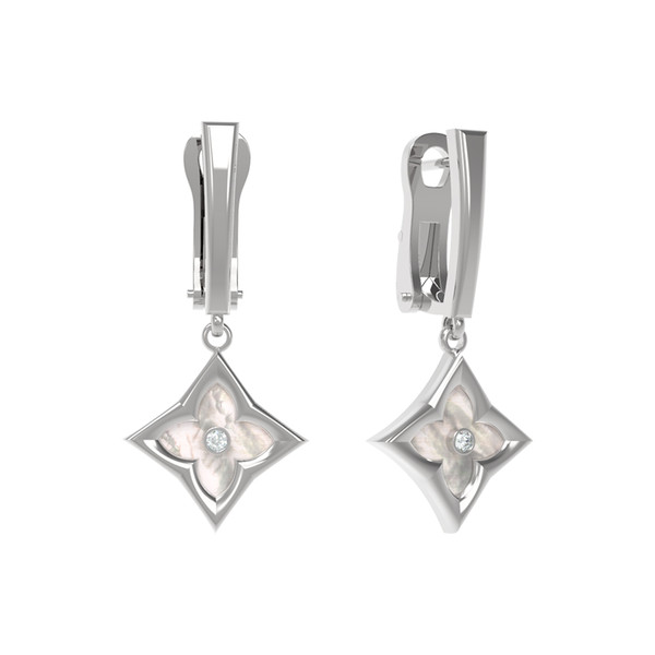 Серьги из белого золота c бриллиантами и перламутром