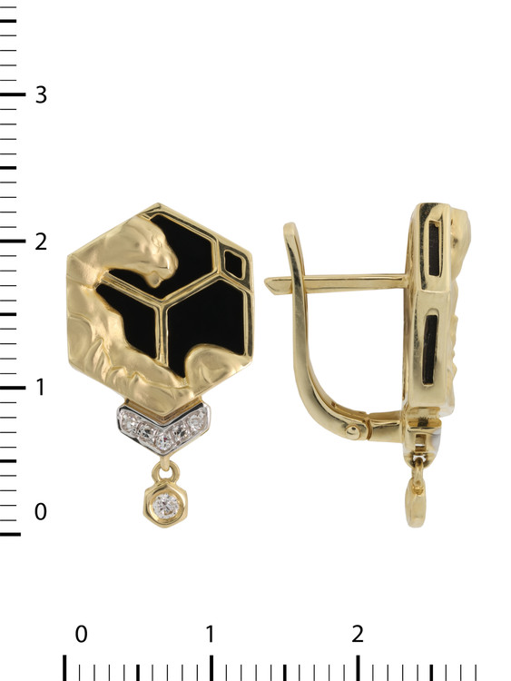 Серьги из лимонного золота c бриллиантами и ониксом