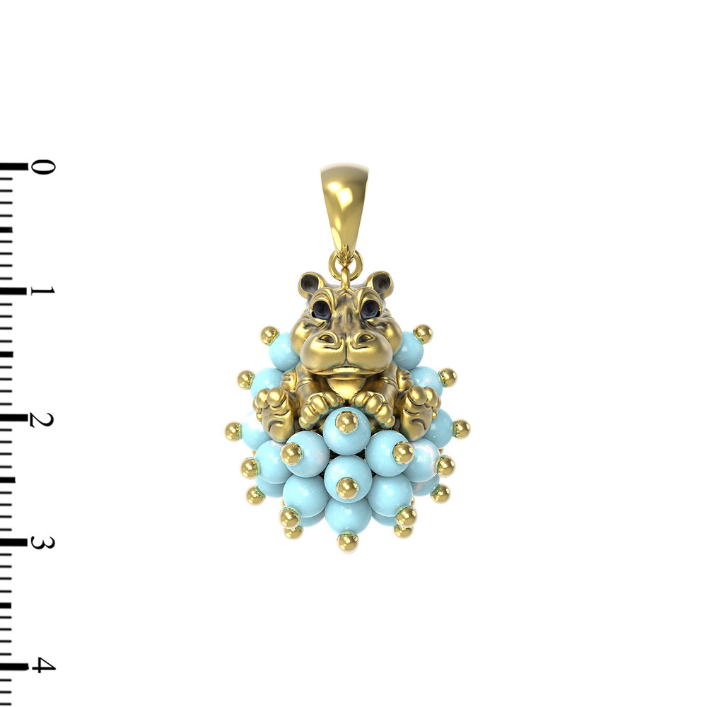 Подвеска из лимонного золота c эмалью и бирюзой