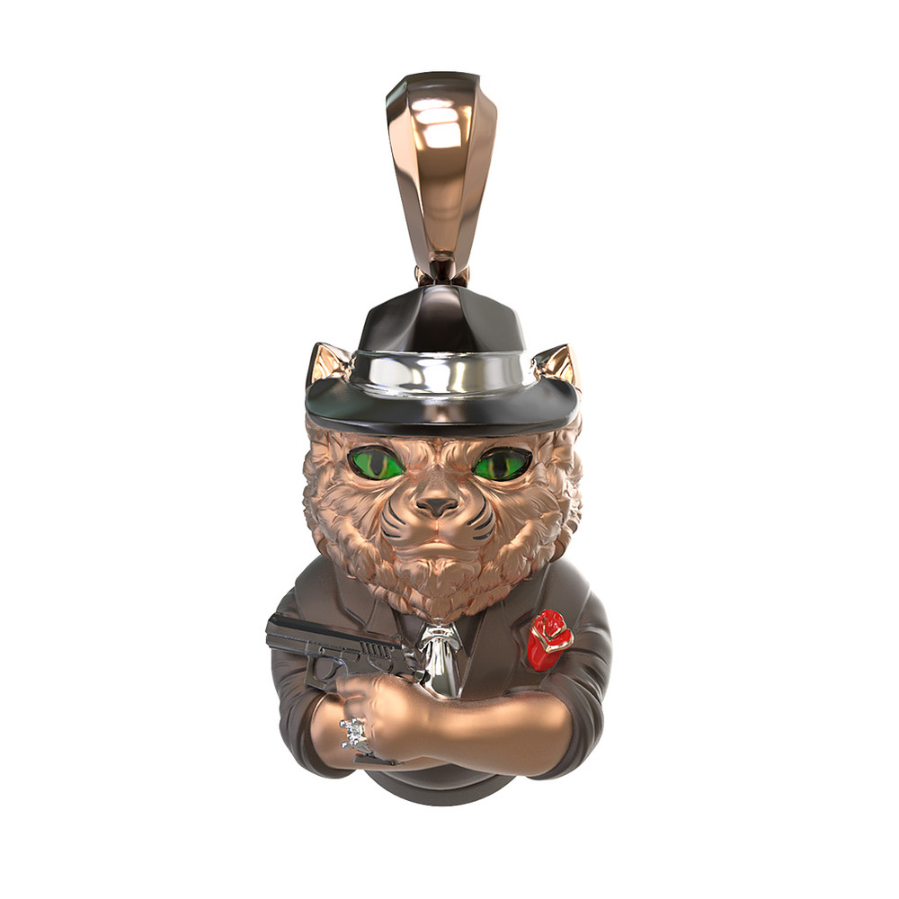 Подвеска из золота c эмалью, бриллиантами и рубином