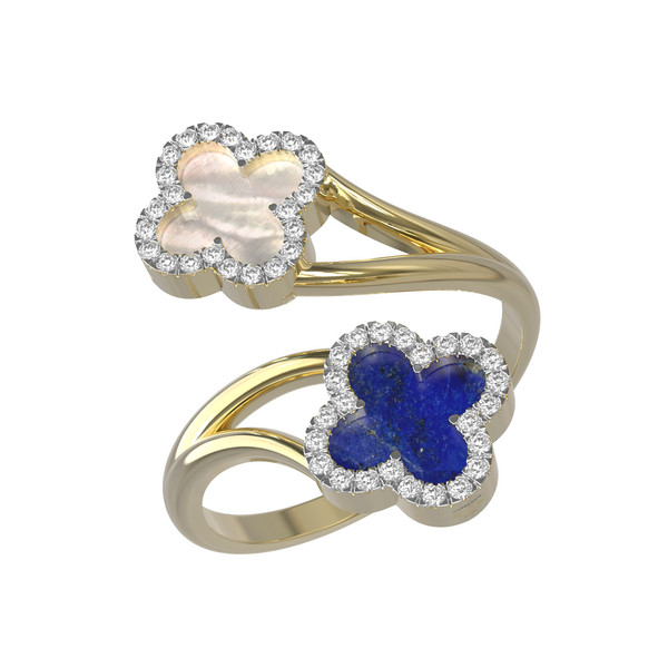 Кольцо из лимонного золота c бриллиантами, лазуритом и перламутром