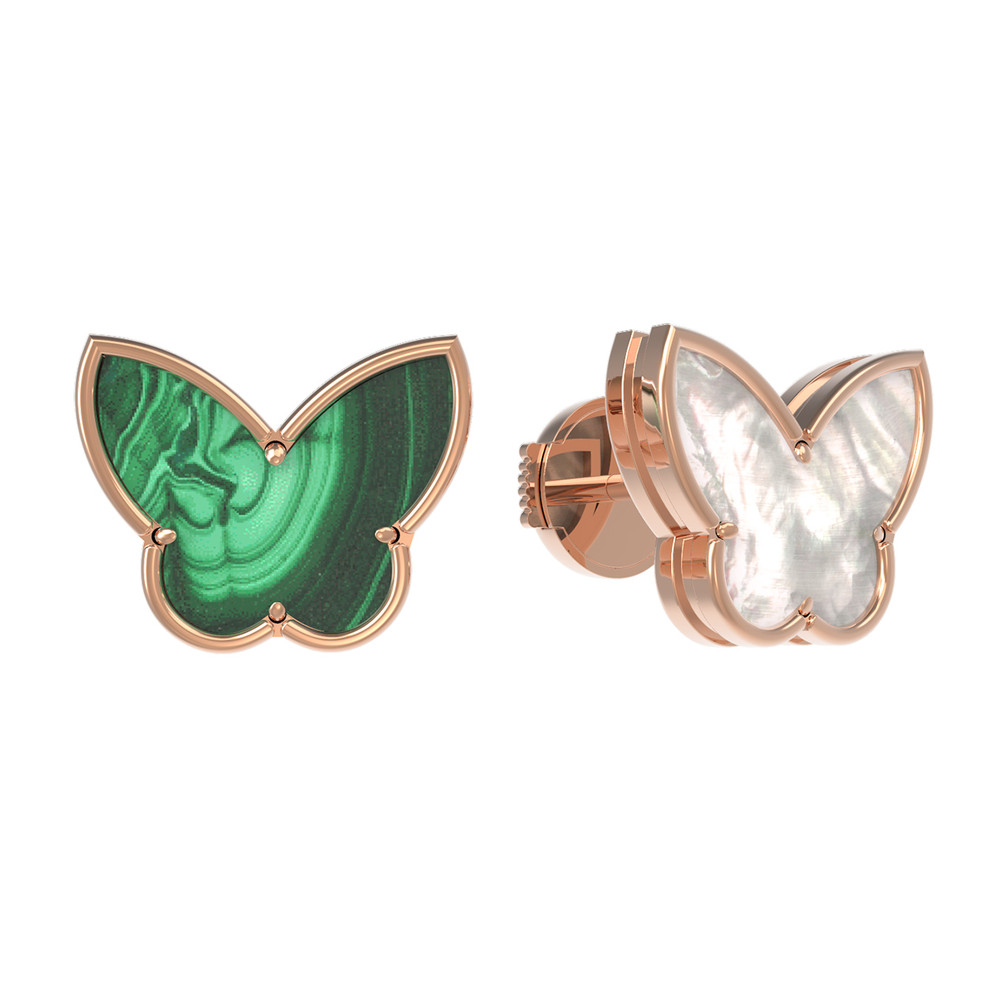 Серьги из золота c малахитом и перламутром