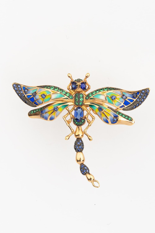 Кольцо из золота c фианитом, сапфиром и эмалью