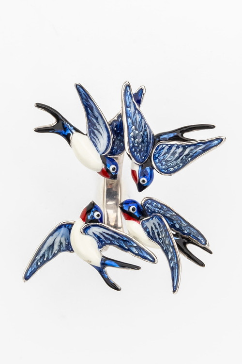 Кольцо из белого золота c эмалью