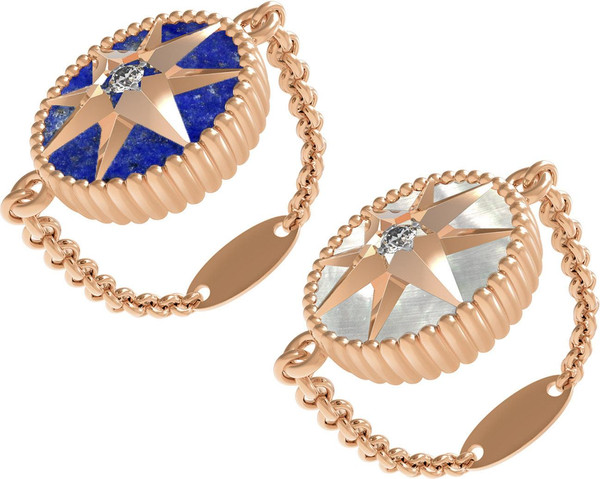 Кольцо из золота c фианитом, лазуритом и перламутром