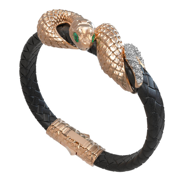 Браслет из золота c бриллиантами, изумрудом и шнурком