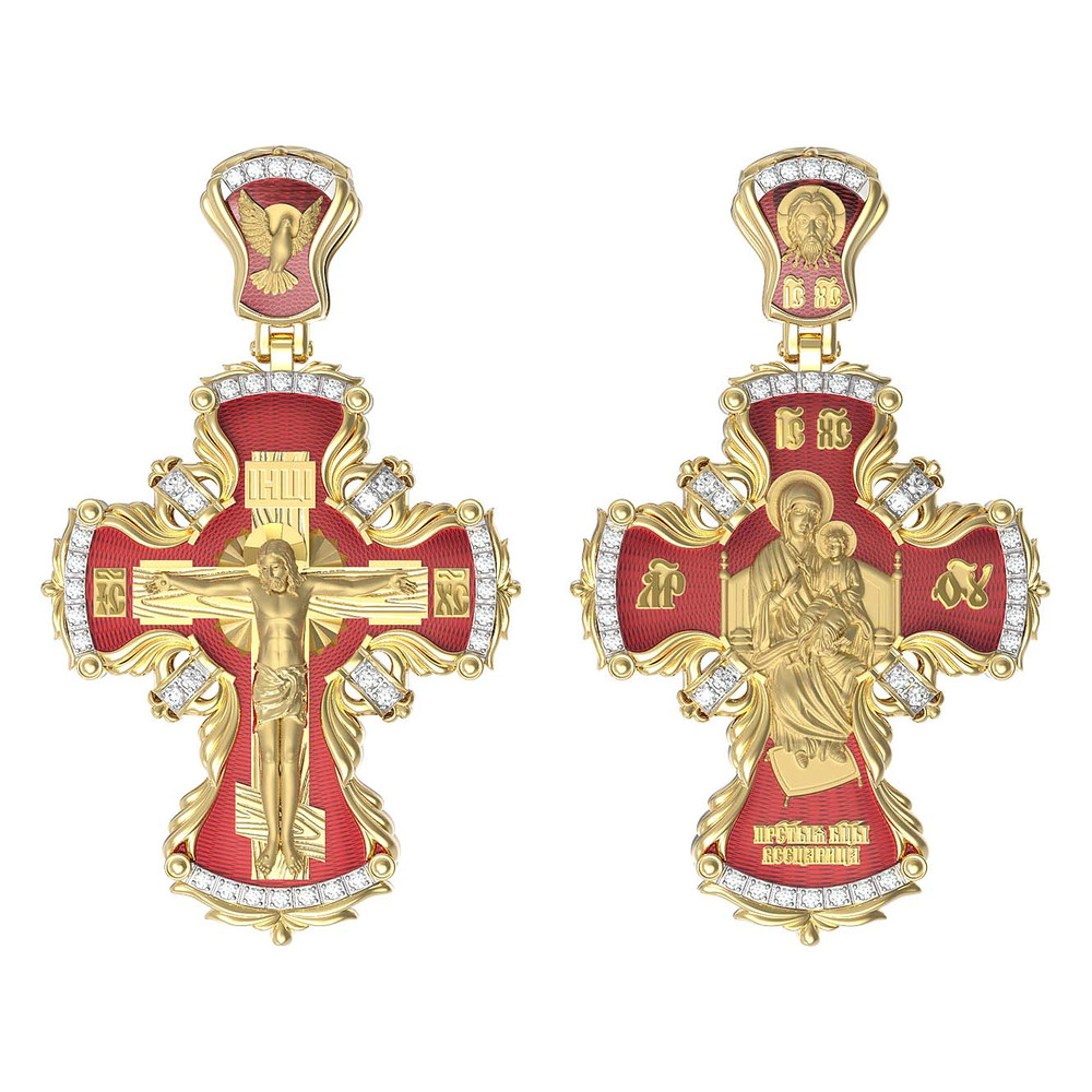 Крест из лимонного золота c эмаль и бриллиантами