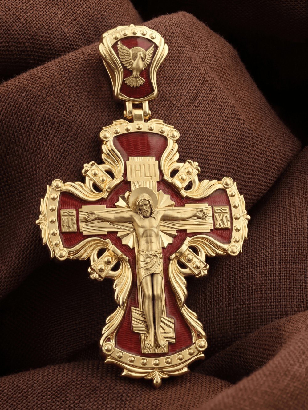 Крест из лимонного золота c эмаль