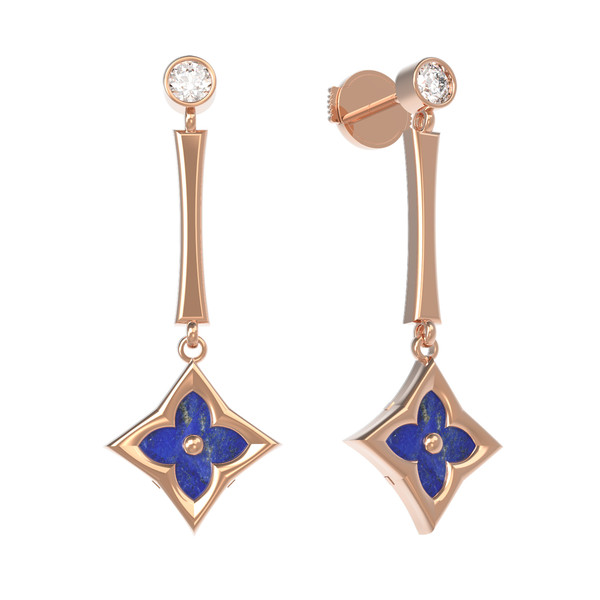 Серьги из золота c фианитом и лазуритом