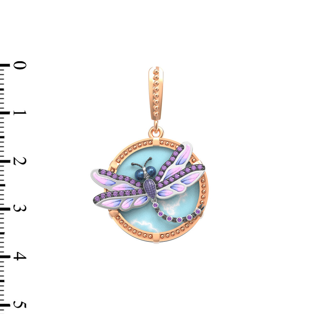 Подвеска из золота c бирюзой, аметистом и эмалью
