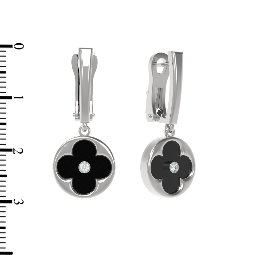 Серьги из белого золота c бриллиантами и ониксом