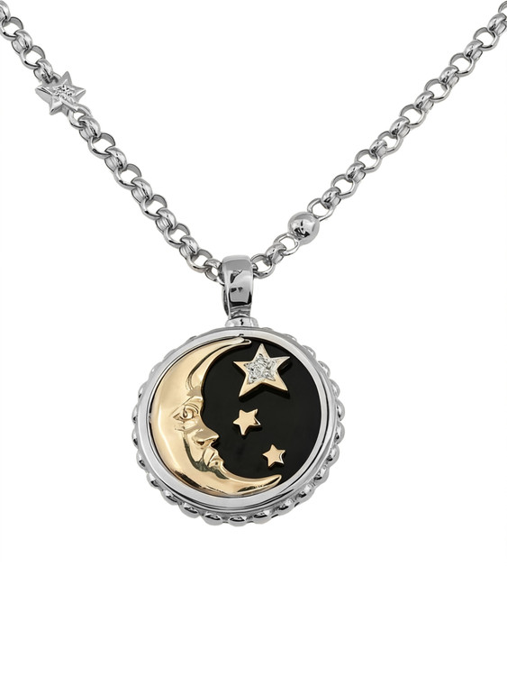 Колье из белого золота c бриллиантами, ониксом и перламутром