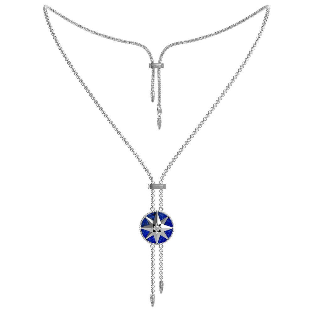 Колье из белого золота c фианитом, лазуритом и перламутром