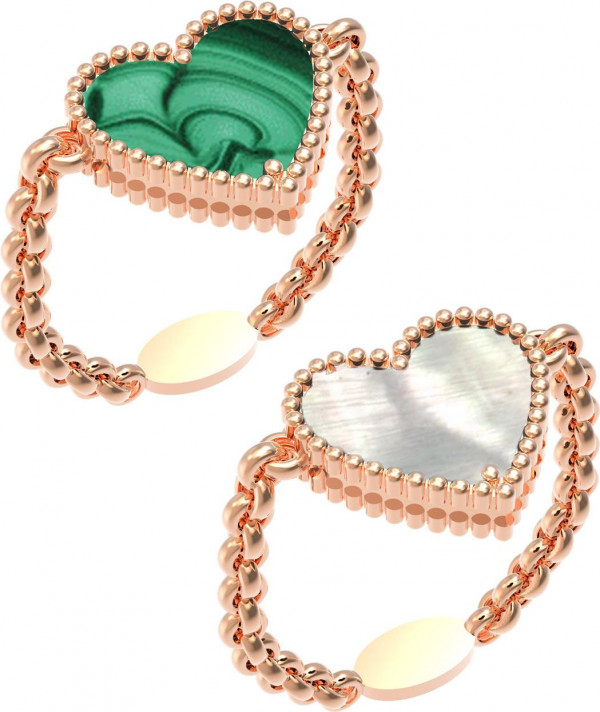 Кольцо из золота c малахитом и перламутром