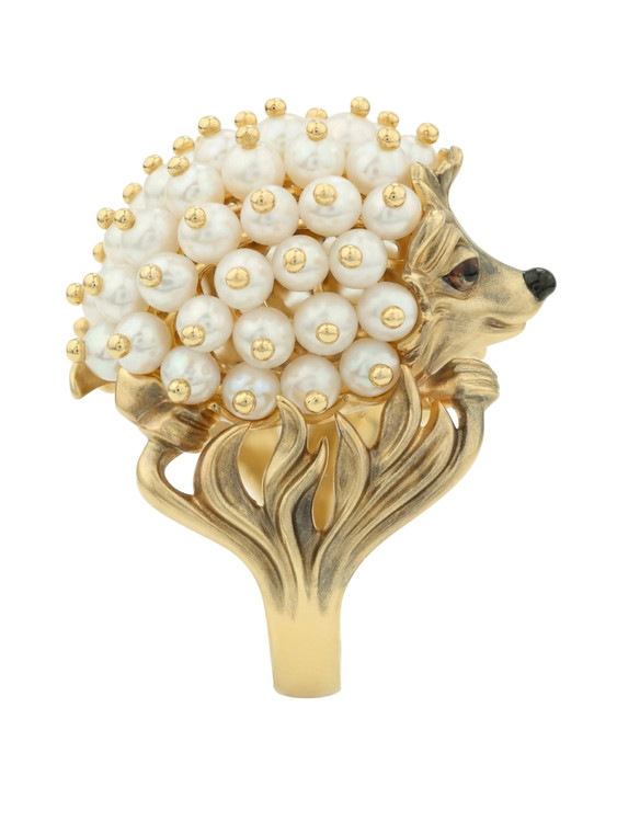 Кольцо из лимонного золота c эмаль и жемчугом