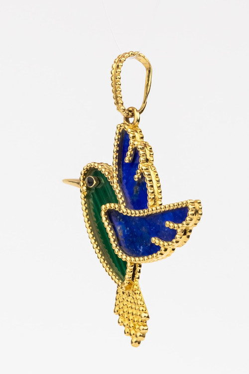 Подвеска из лимонного золота c эмалью, лазуритом и малахитом