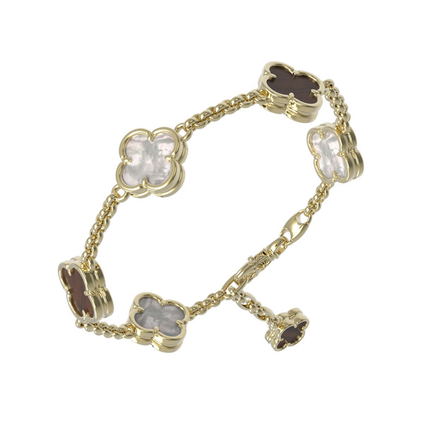 Браслет из лимонного золота c тигровым глазом и перламутром